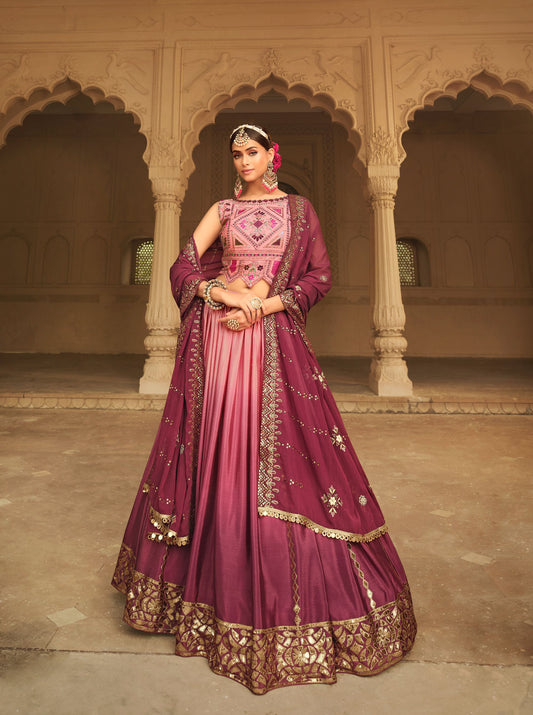 Pink Sequins Embroidery Lehenga for Wedding Guest 2161