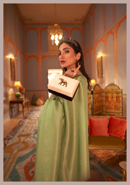 Pista Green Zari Woven Kanjivaram Silk Saree