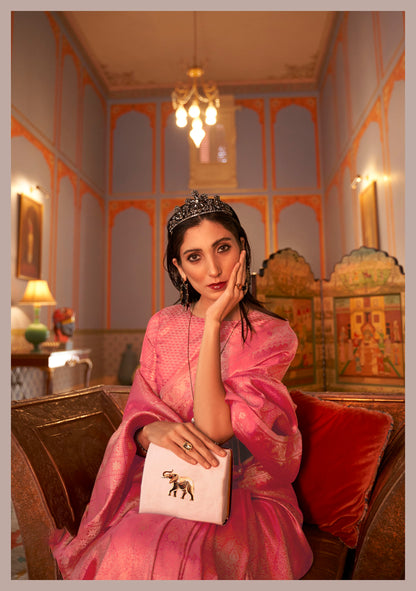 Pink Zari Woven Kanjivaram Silk Saree