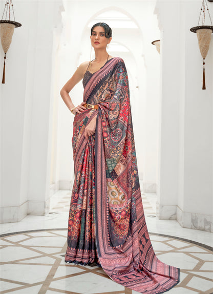 Multi Color Digital Print Crepe Silk Saree
