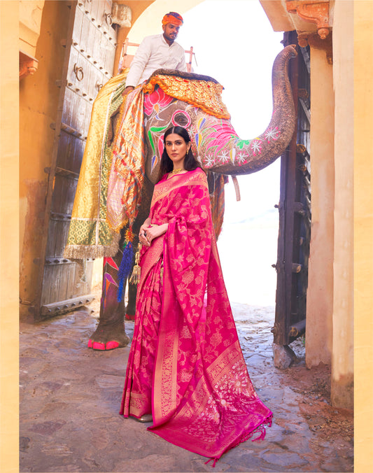 Pink Embellished Banarasi Silk Saree