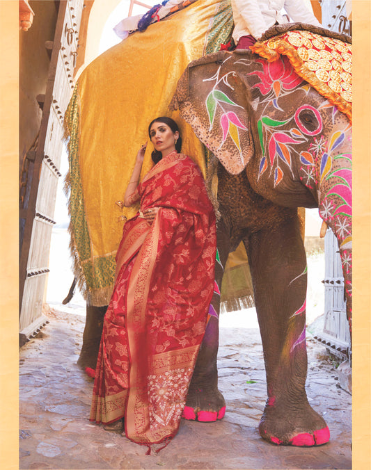 Maroon Embellished Banarasi Silk Saree
