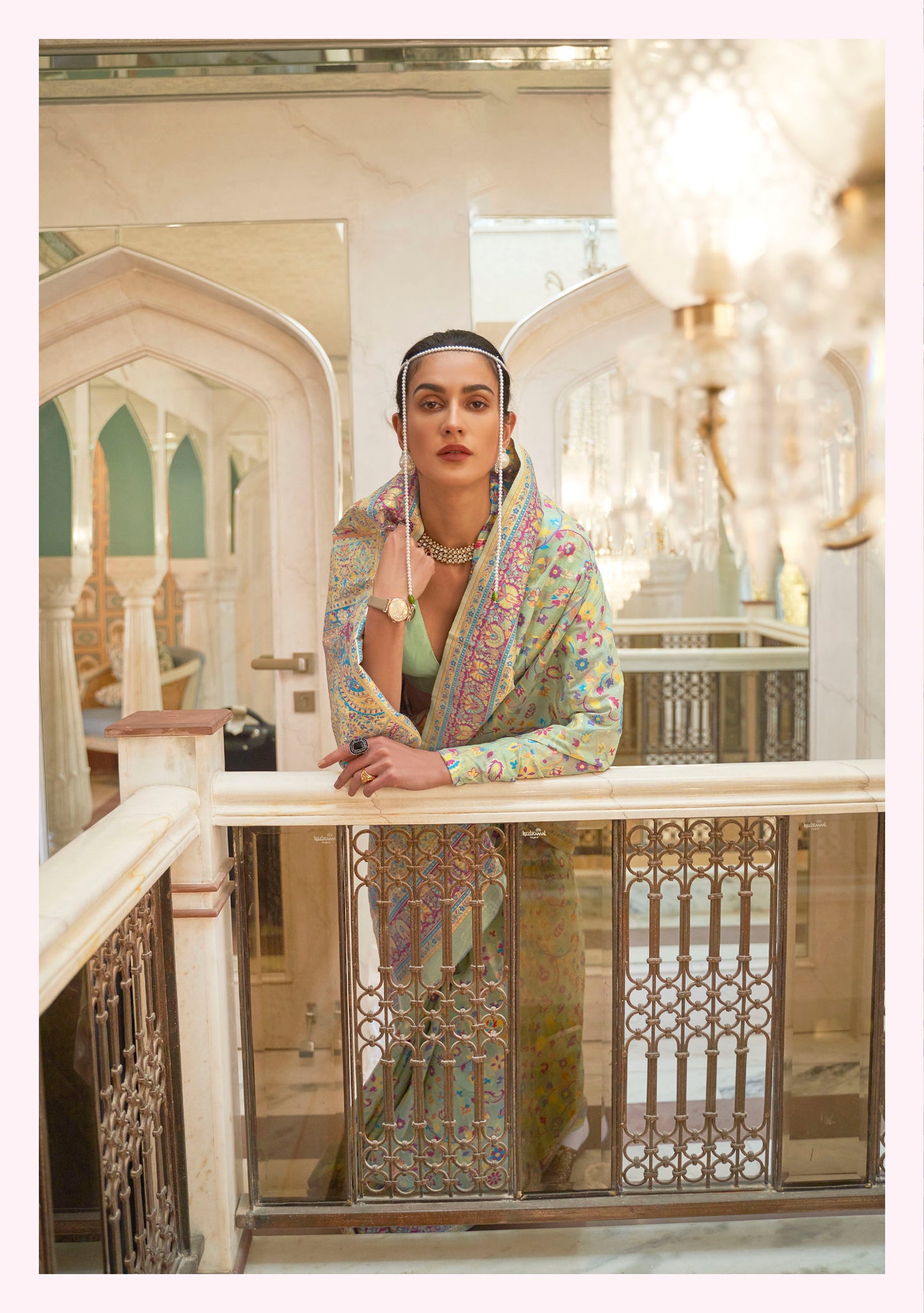 Mint Green Kashmiri Handloom Silk Weave Saree