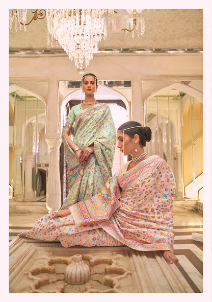 Cream Kashmiri Handloom Silk Weave Saree