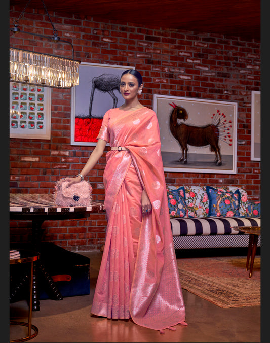 Pink Festive Wear Linen Silk Saree