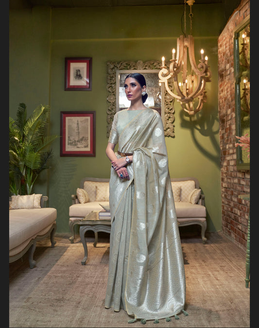 Grey Festive Wear Linen Silk Saree