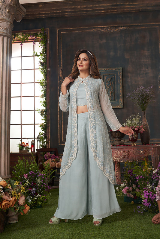 Elegant Grey Color Indowestern Gharara