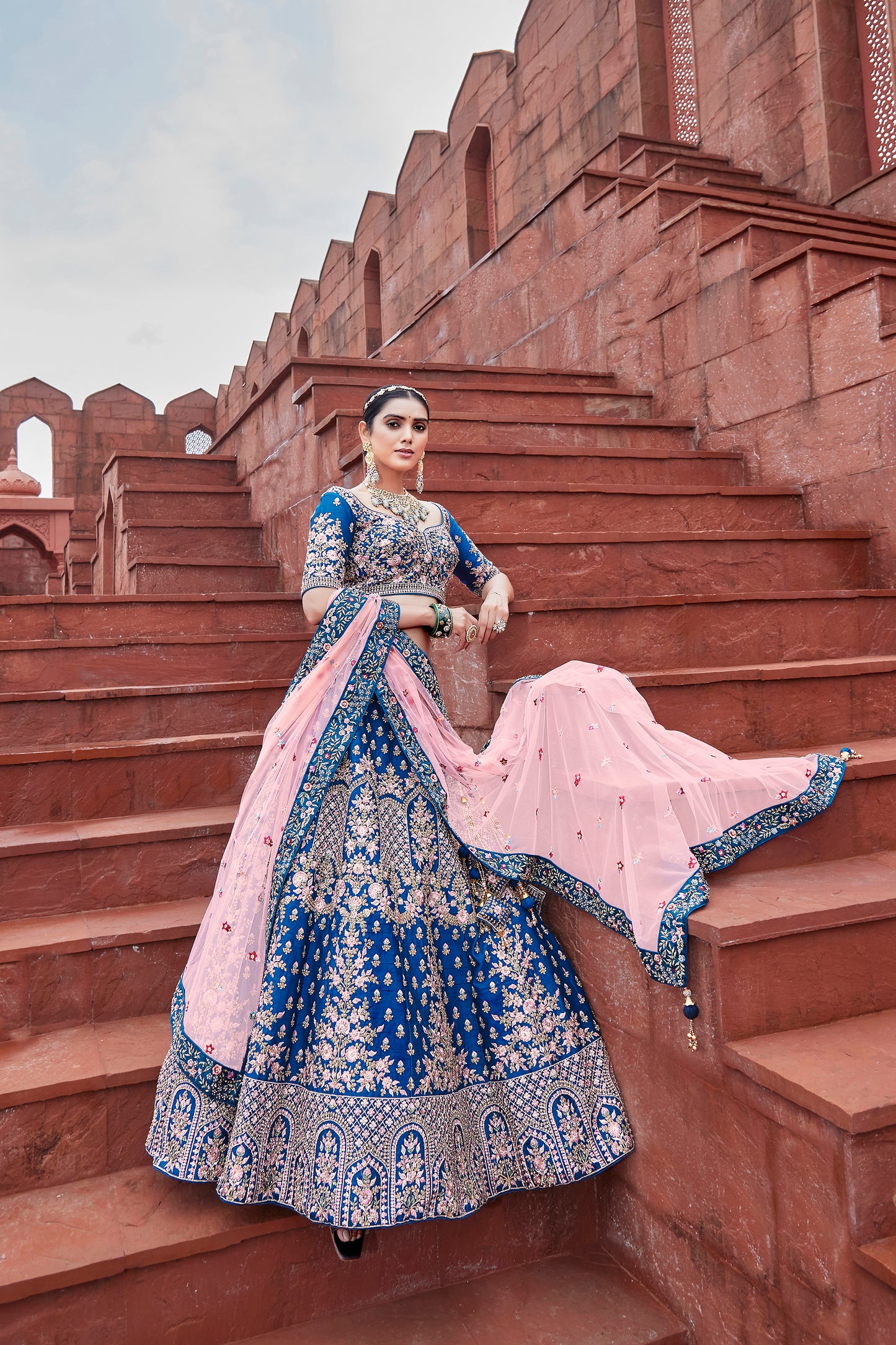 Charming Cobalt Blue Silk Bridal Lehenga