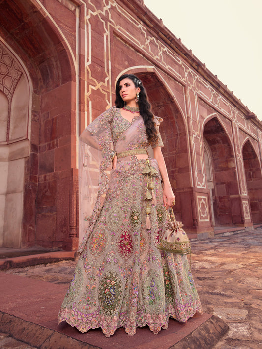 Dazzling Blush Pink Velvet Bridal Lehenga