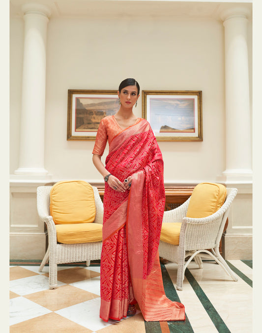 Attractive Red Patola Style Silk Woven Saree