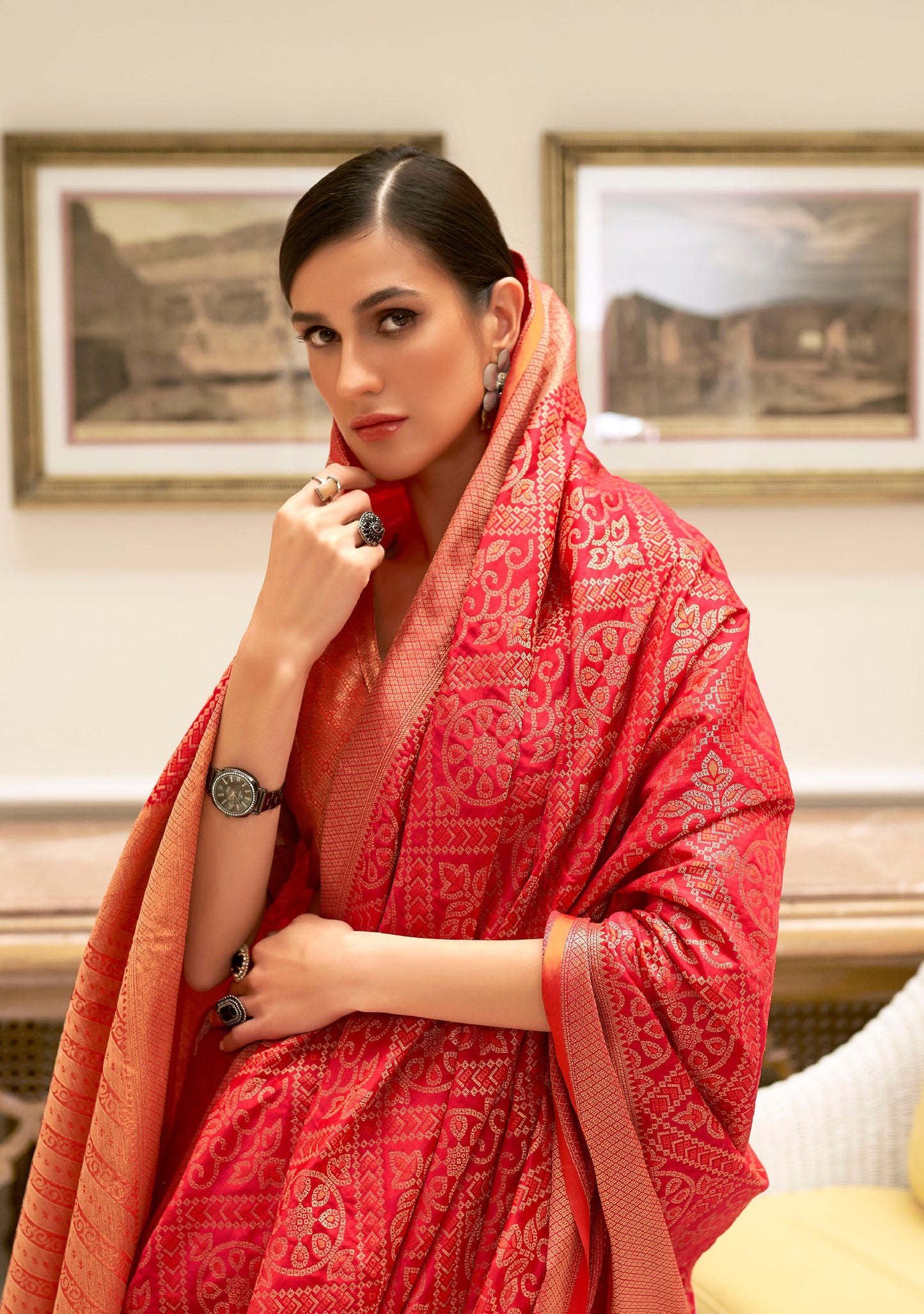 Attractive Red Patola Style Silk Woven Saree