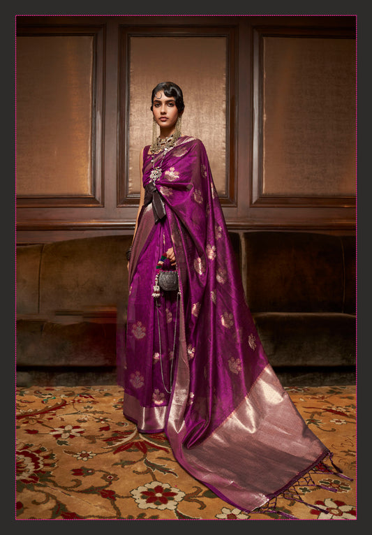 Purple Color Silk Saree for Wedding Guest