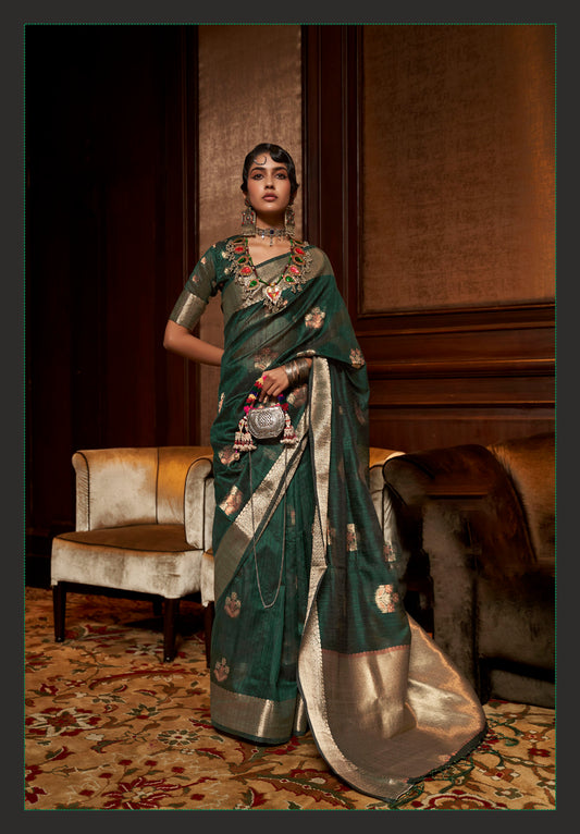 Green Color Silk Saree for Wedding Guest