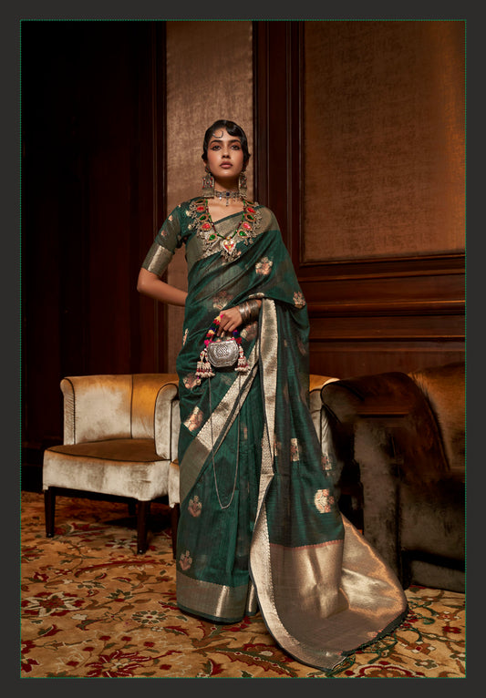 Green Color Silk Saree for Wedding Guest