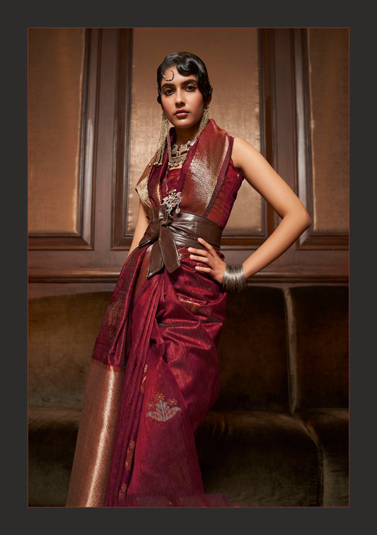 Maroon Color Silk Saree for Wedding Guest
