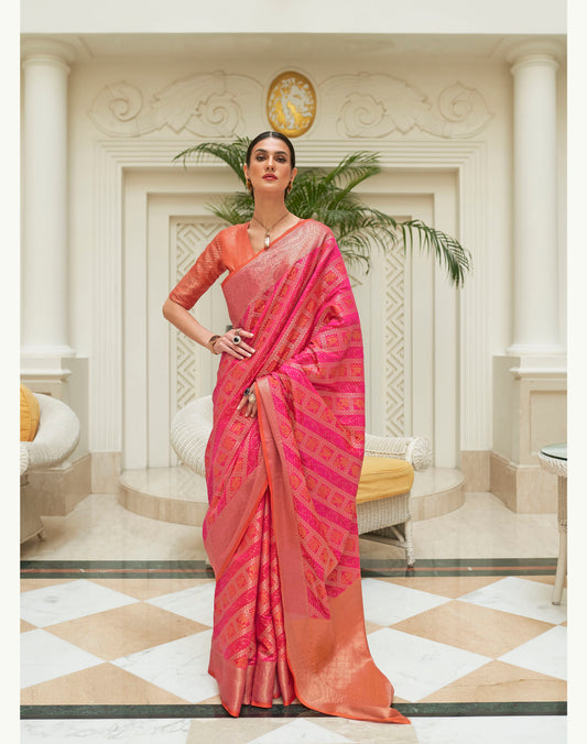 Pink Patola Style Silk Woven Saree