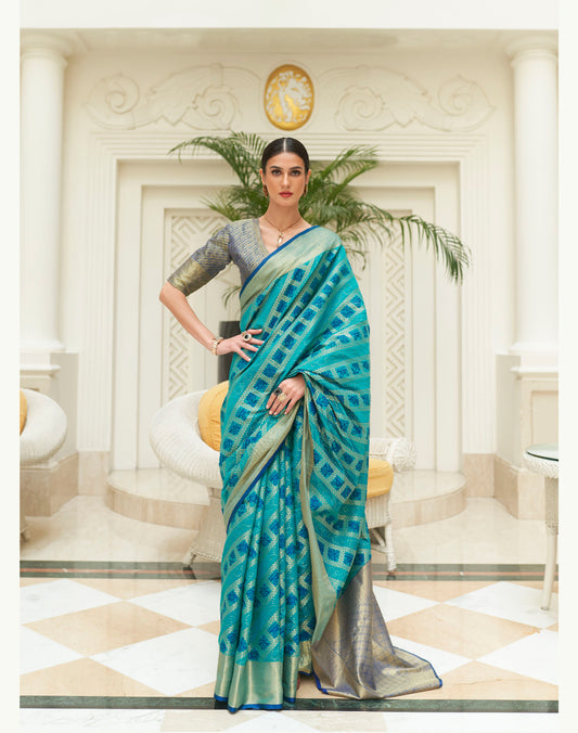 Sky Blue Patola Style Silk Woven Saree
