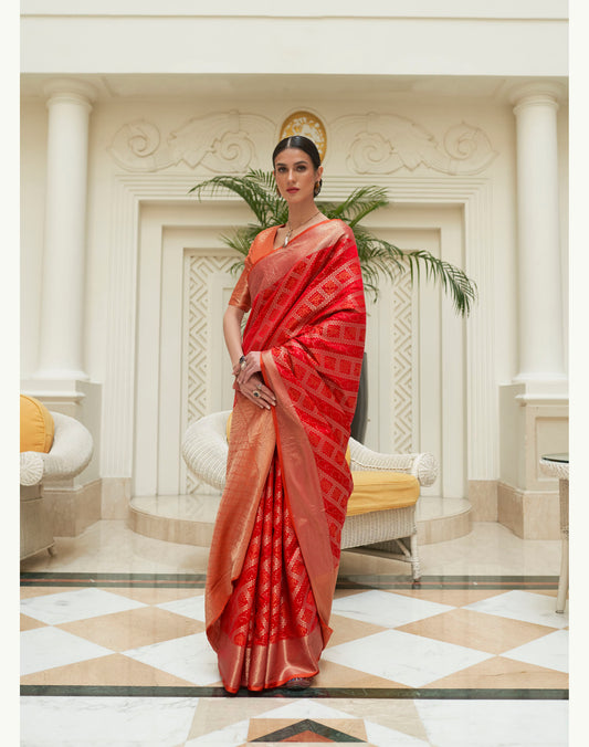 Red Patola Style Silk Woven Saree