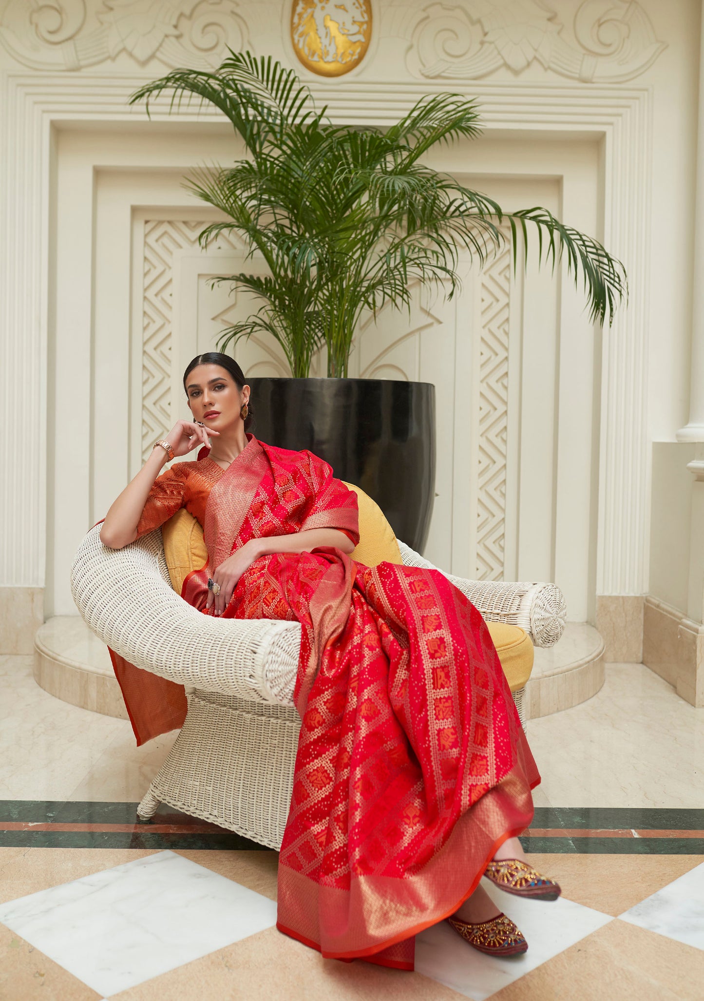 Red Patola Style Silk Woven Saree