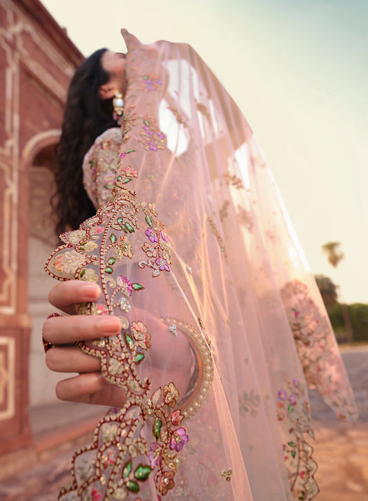 Dazzling Blush Pink Velvet Bridal Lehenga