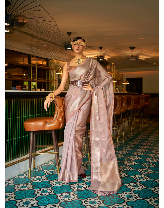 Mauve Organza Zari Woven Silk Saree