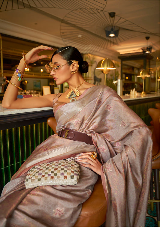 Mauve Organza Zari Woven Silk Saree