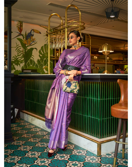 Purple Organza Zari Woven Silk Saree