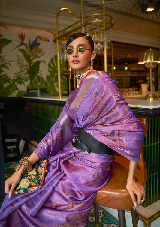 Purple Organza Zari Woven Silk Saree