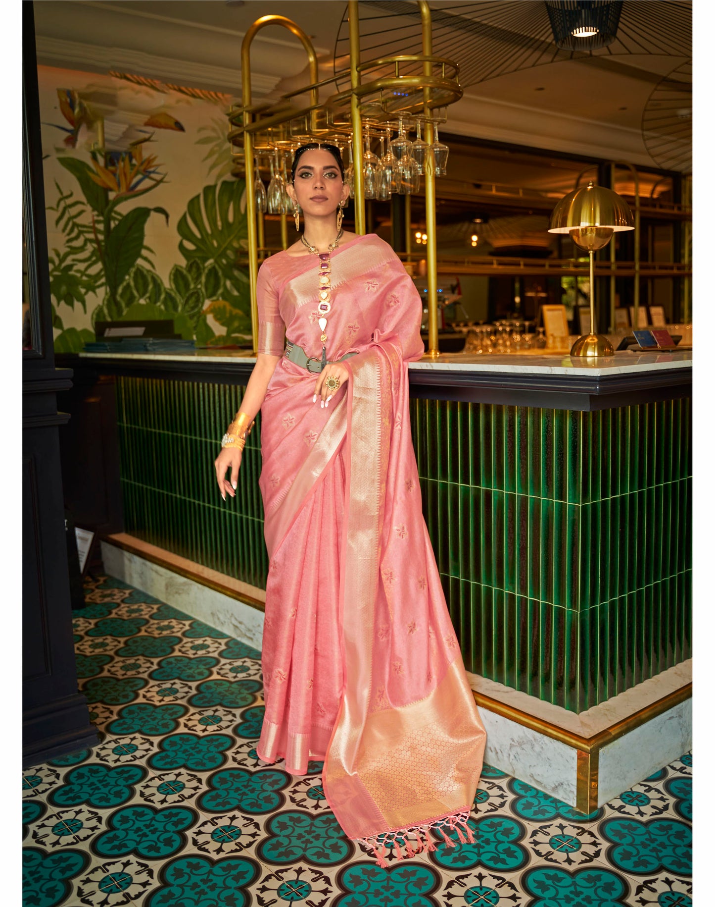 Pink Organza Zari Woven Silk Saree