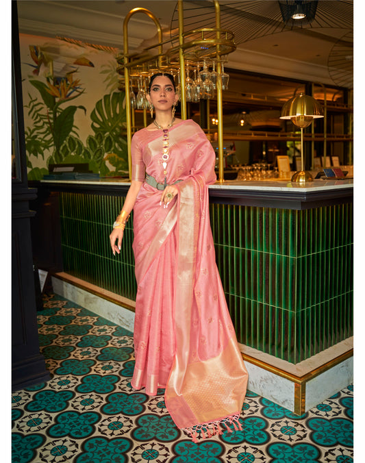 Pink Organza Zari Woven Silk Saree