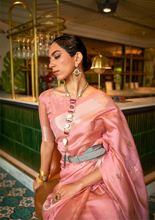 Pink Organza Zari Woven Silk Saree