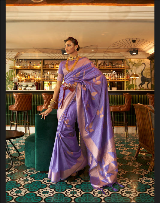 Purple Zari Woven Banarasi Silk Partywear Saree