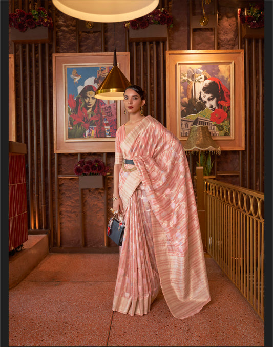 Pastel Pink Designer Classic Linen Silk Saree
