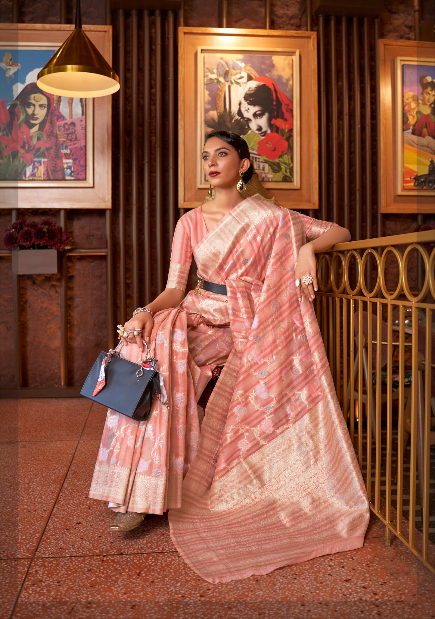 Pastel Pink Designer Classic Linen Silk Saree