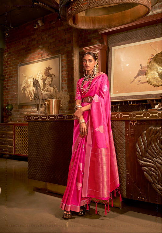 Pink Silk Blend Kanjivaram Saree