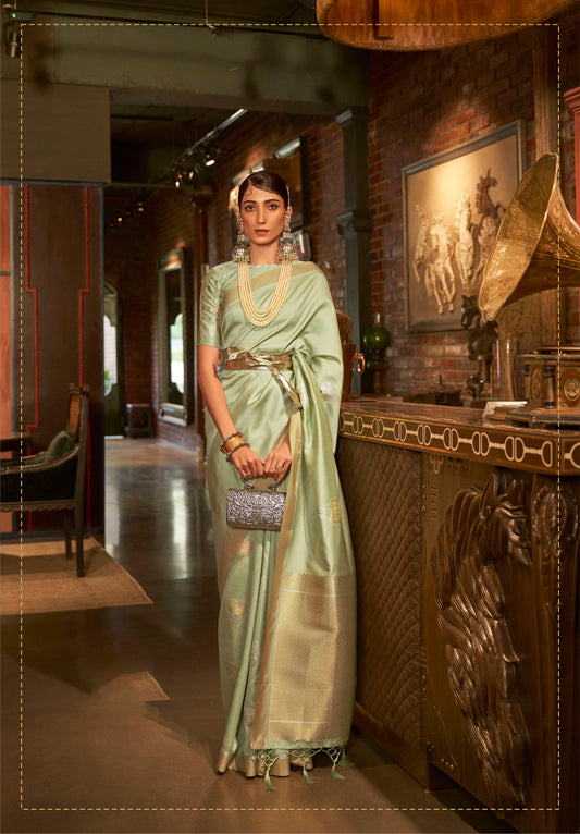 Dusty Green Silk Blend Kanjivaram Saree