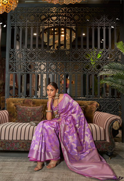 Purple Zari Woven Banarasi Silk Saree
