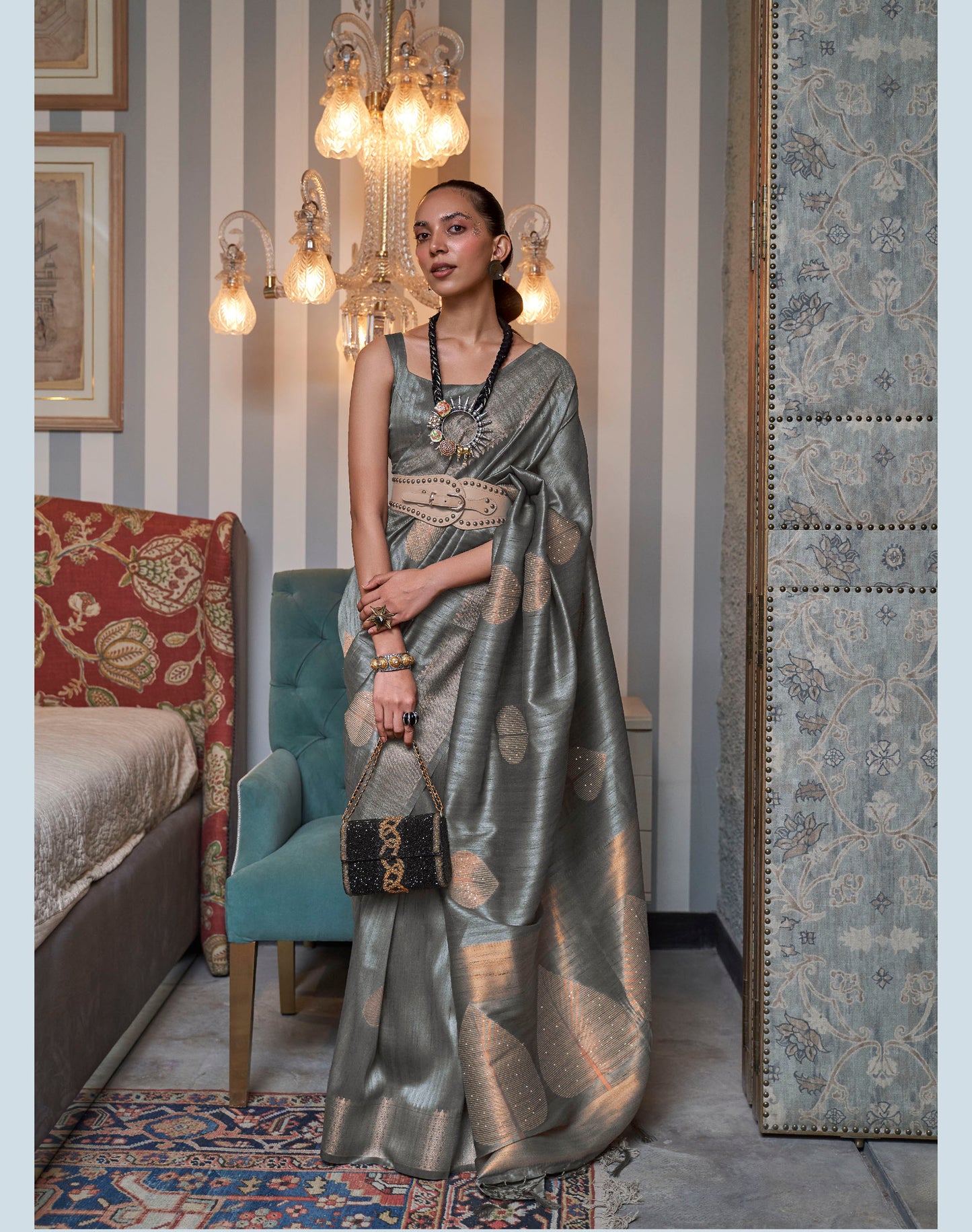 Grey Banarasi Silk Zari Woven Saree