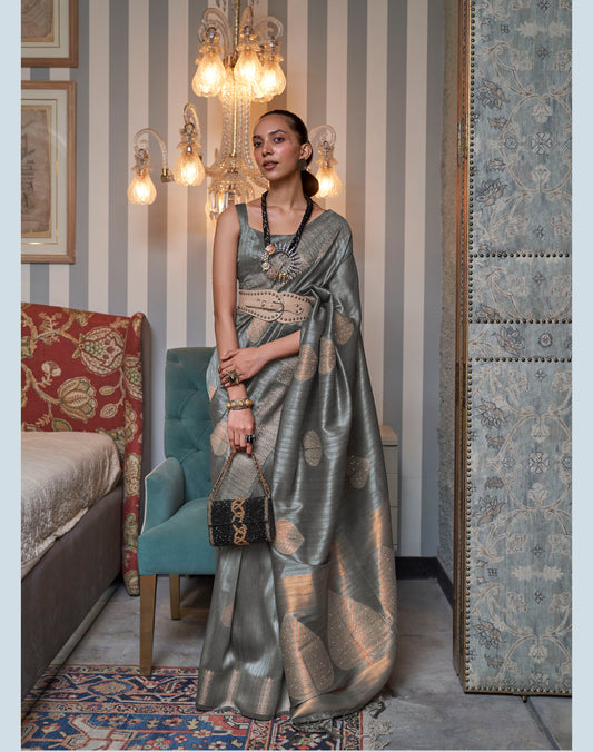Grey Banarasi Silk Zari Woven Saree