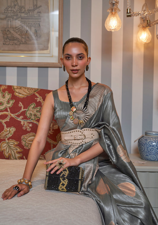 Grey Banarasi Silk Zari Woven Saree