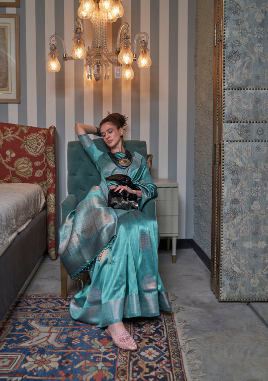 Blue Banarasi Silk Zari Woven Saree