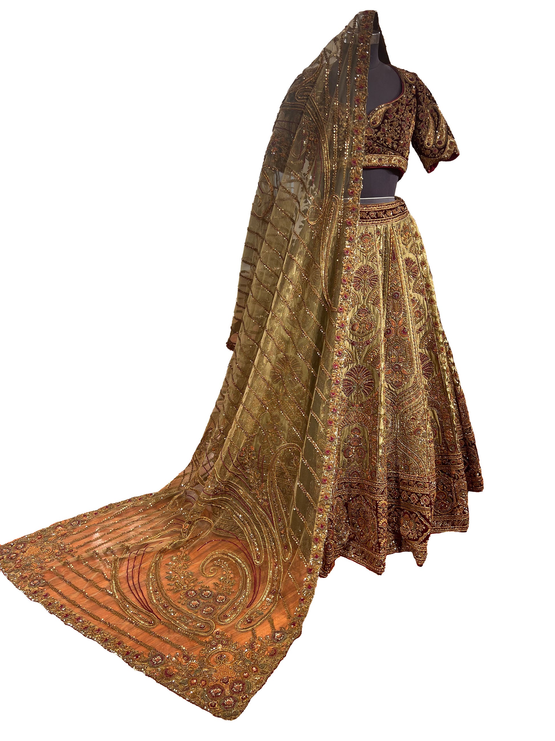 Designer Mehendi Brocade Hand Embroidered Dilbaug Bridal Lehenga