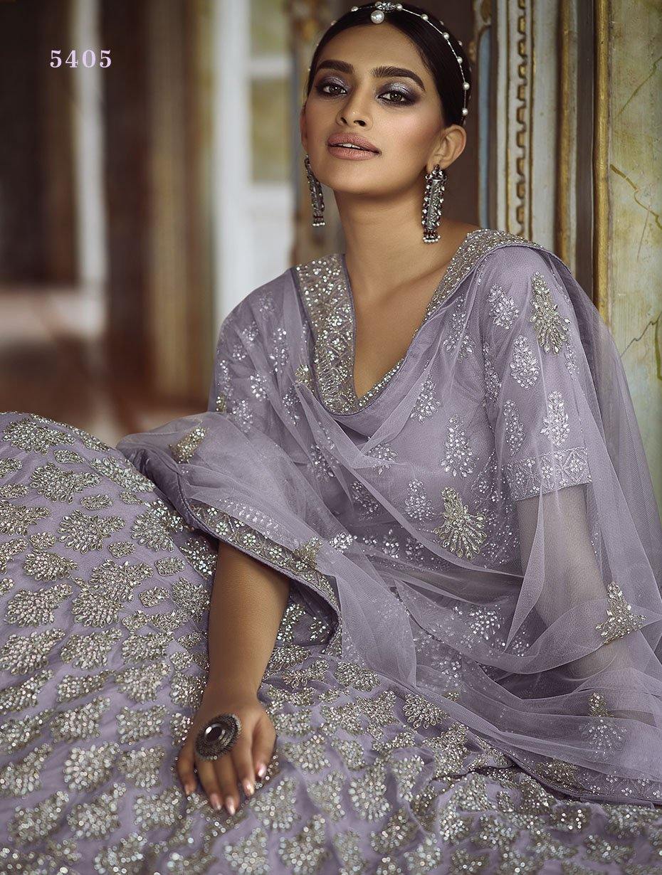 Grey Fabric Bridal Lehenga Size    - Glamou  al