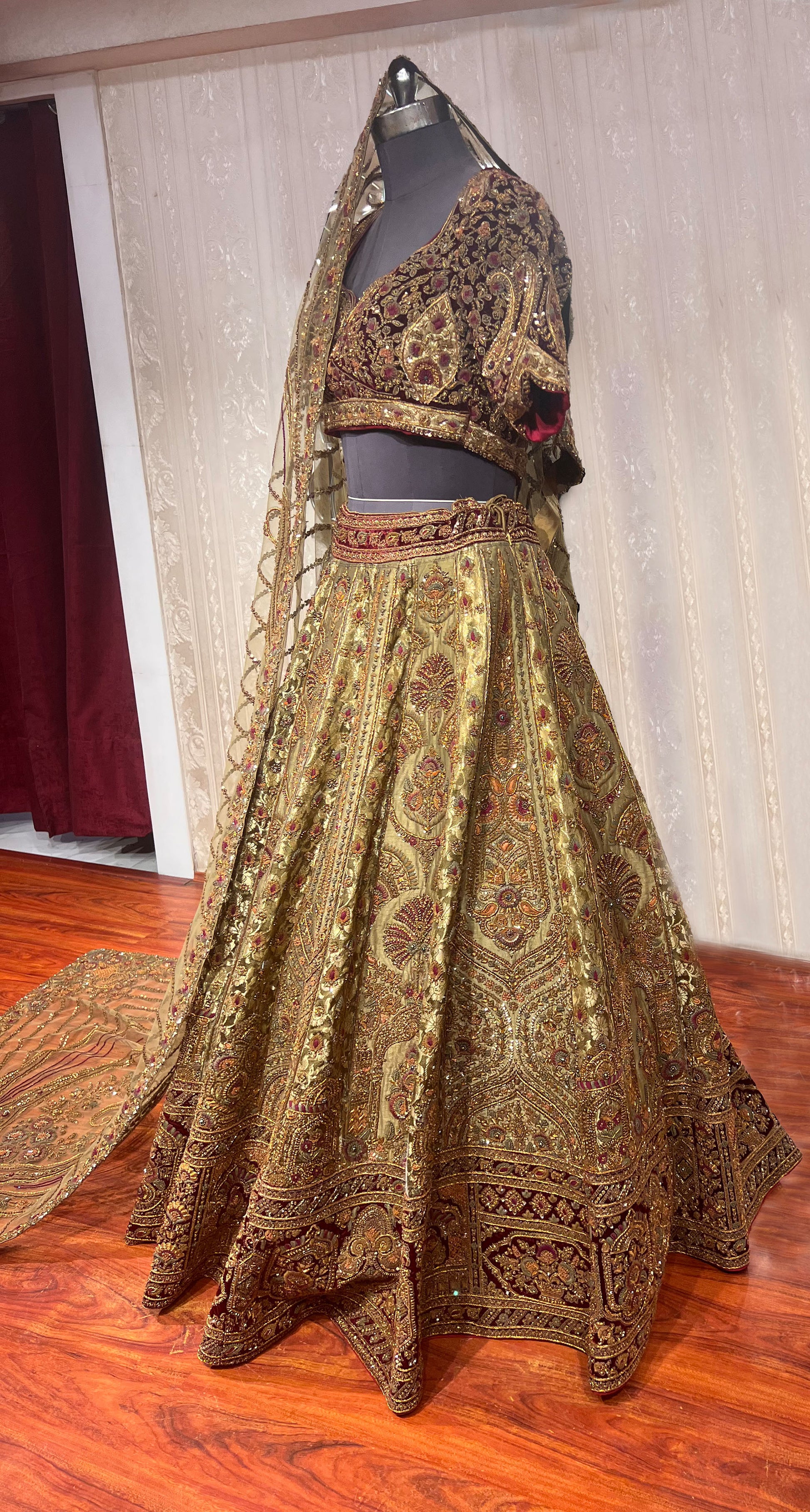 Designer Mehendi Brocade Hand Embroidered Dilbaug Bridal Lehenga