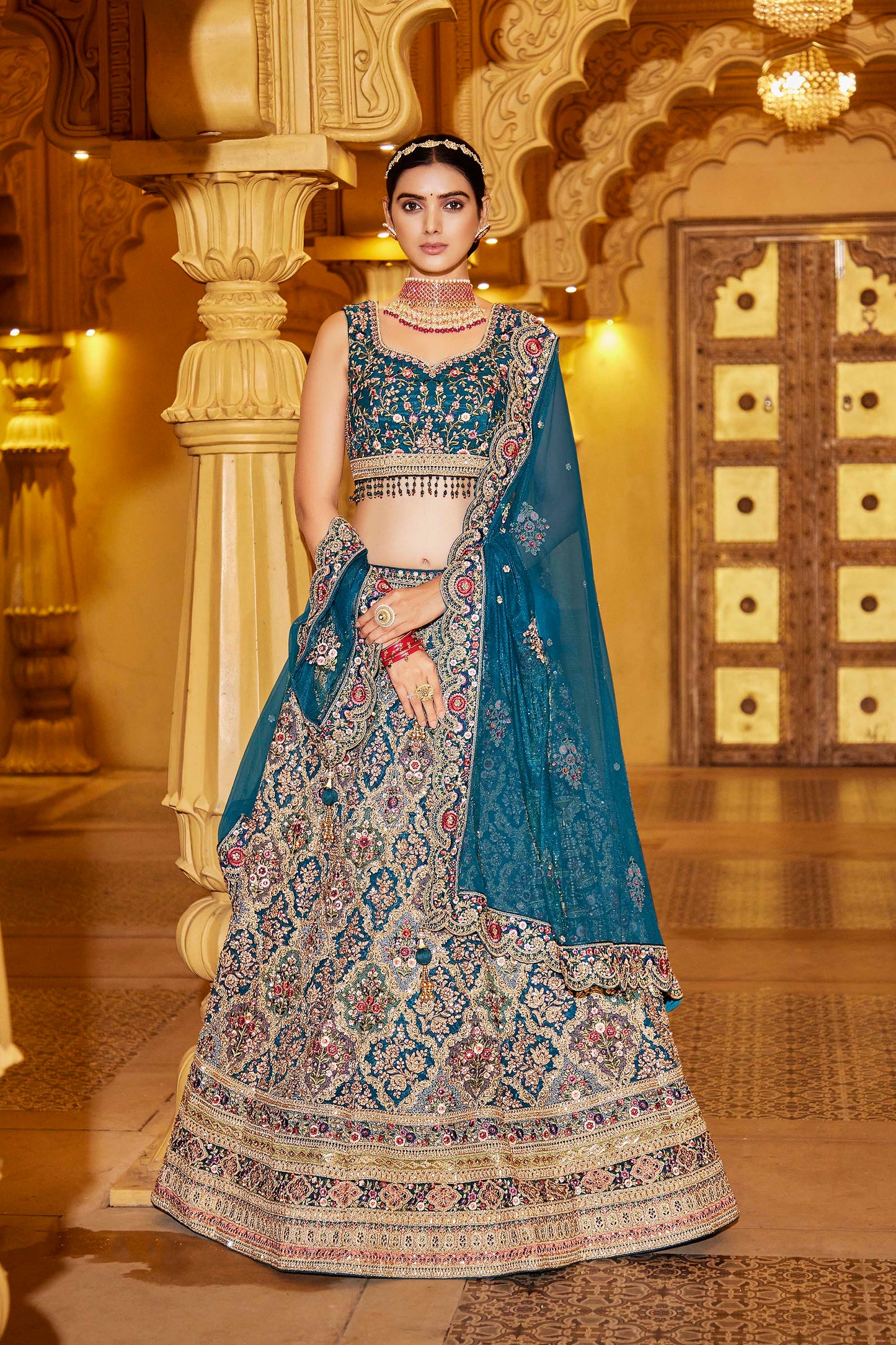 Peacock Green Silk Lehenga Choli for Sangeet