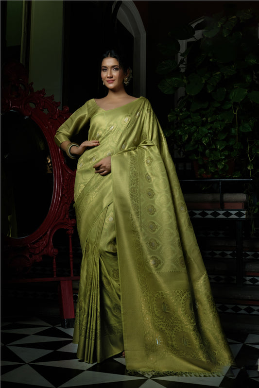Mehendi Green Color Silver Zari Kanjeevaram Silk Saree