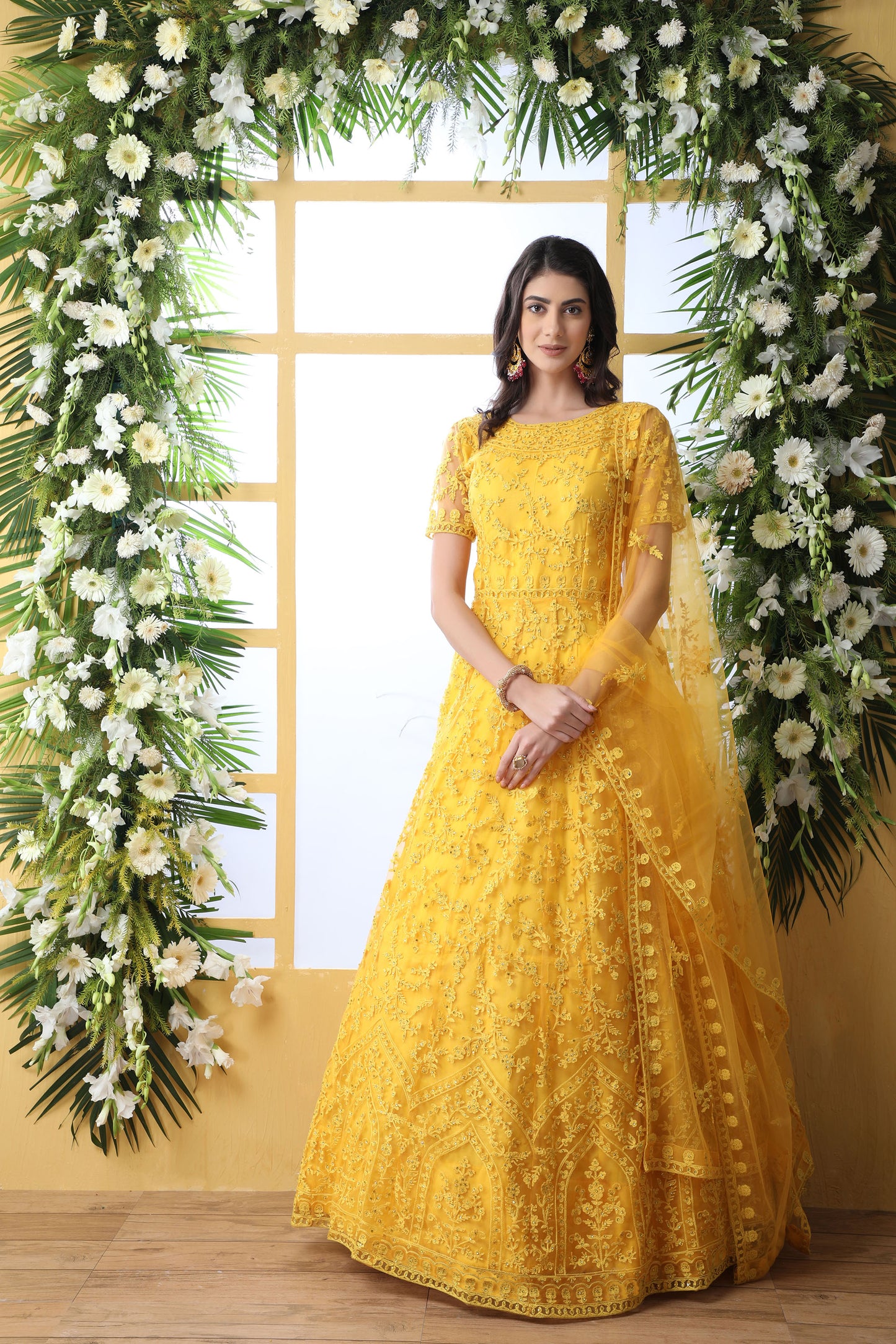 Stunning Yellow Color Net Anarkali for Haldi