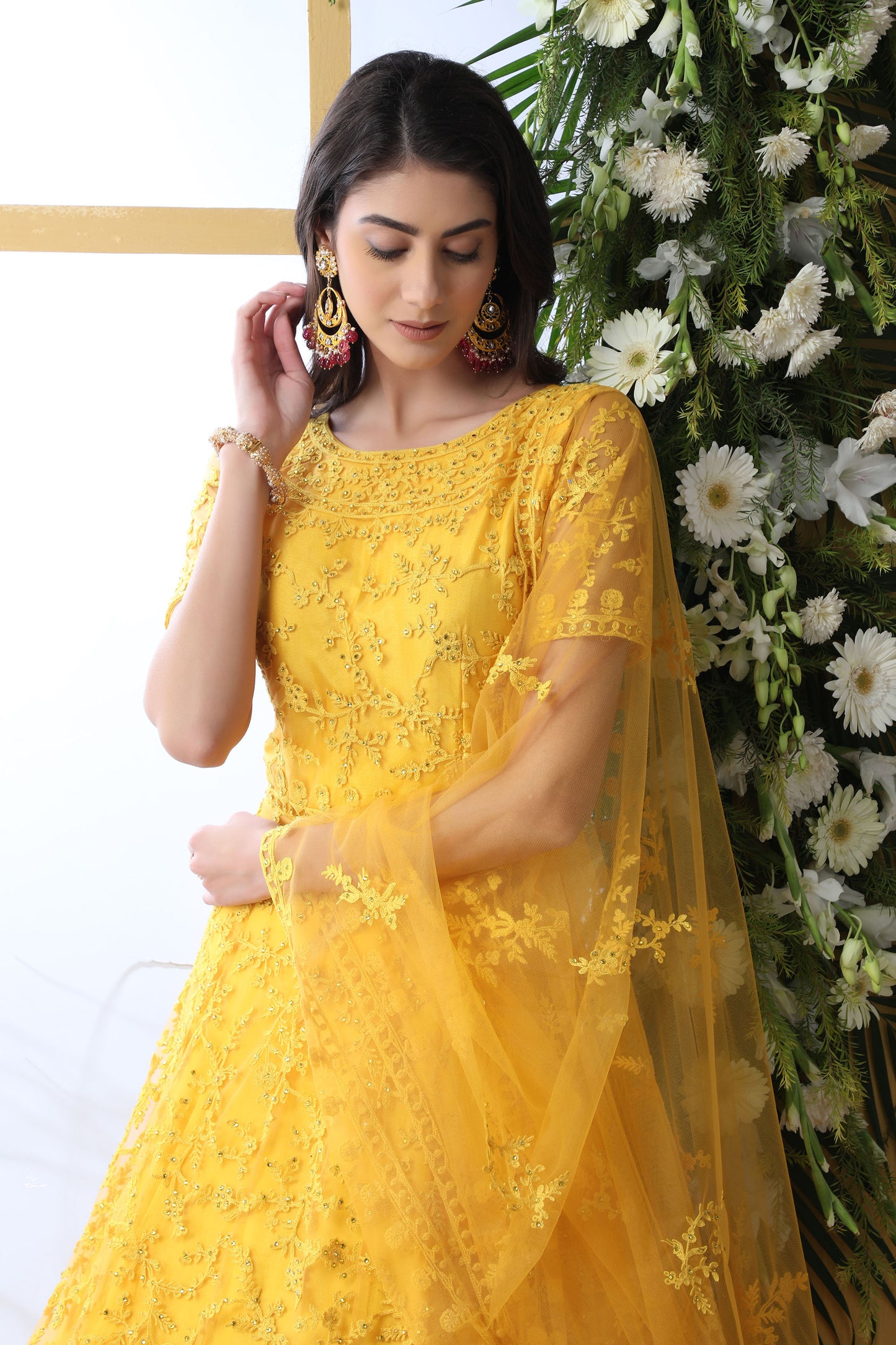 Stunning Yellow Color Net Anarkali for Haldi