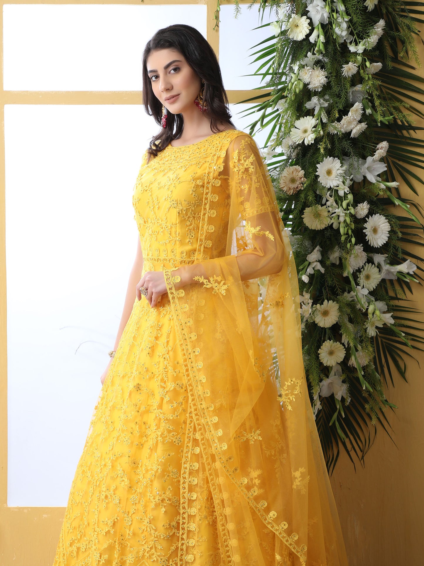 Stunning Yellow Color Net Anarkali for Haldi