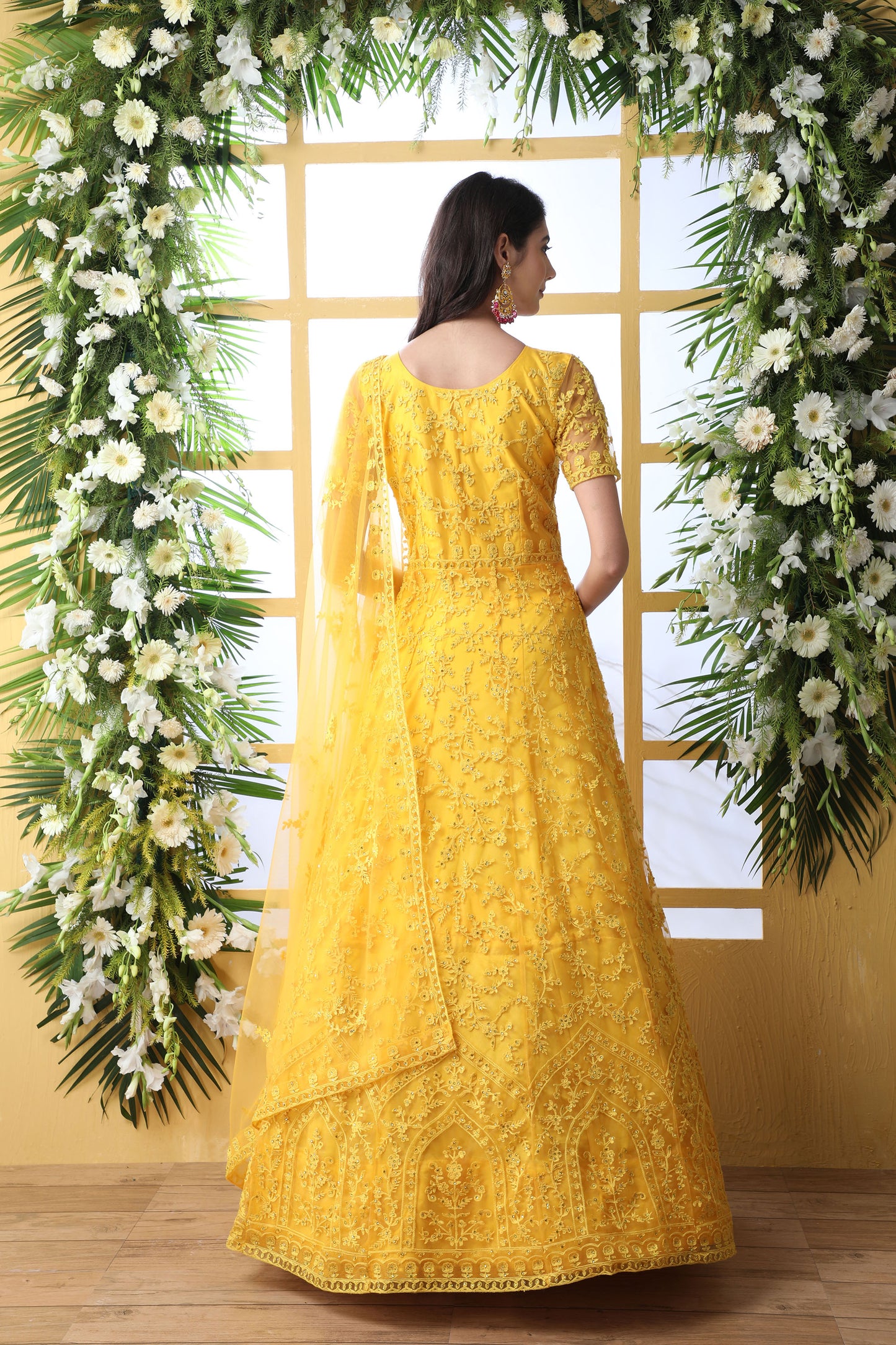 Stunning Yellow Color Net Anarkali for Haldi